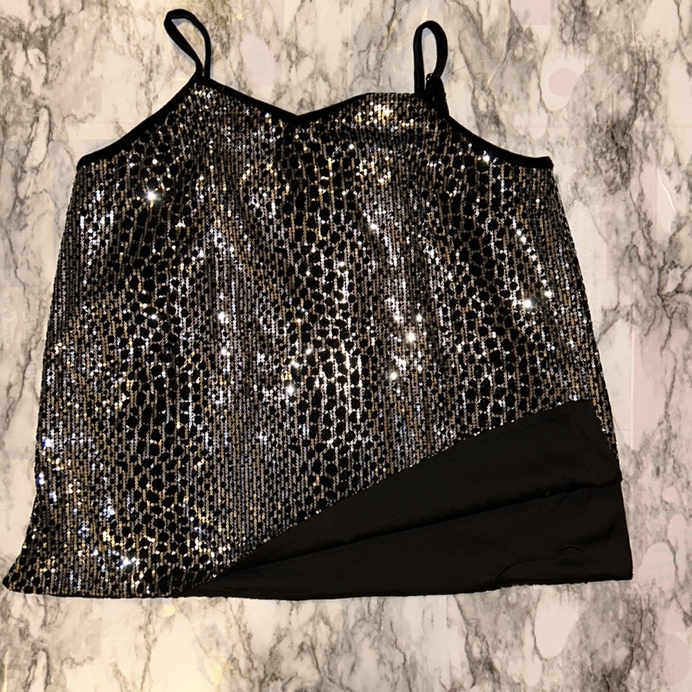 NWOT Size 18 Spaghetti Strap Blouse Black with Silver Sequin